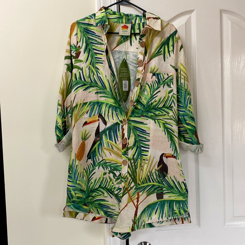 Farm Rio Size Small Toucan Paradise Romper NWT Linen